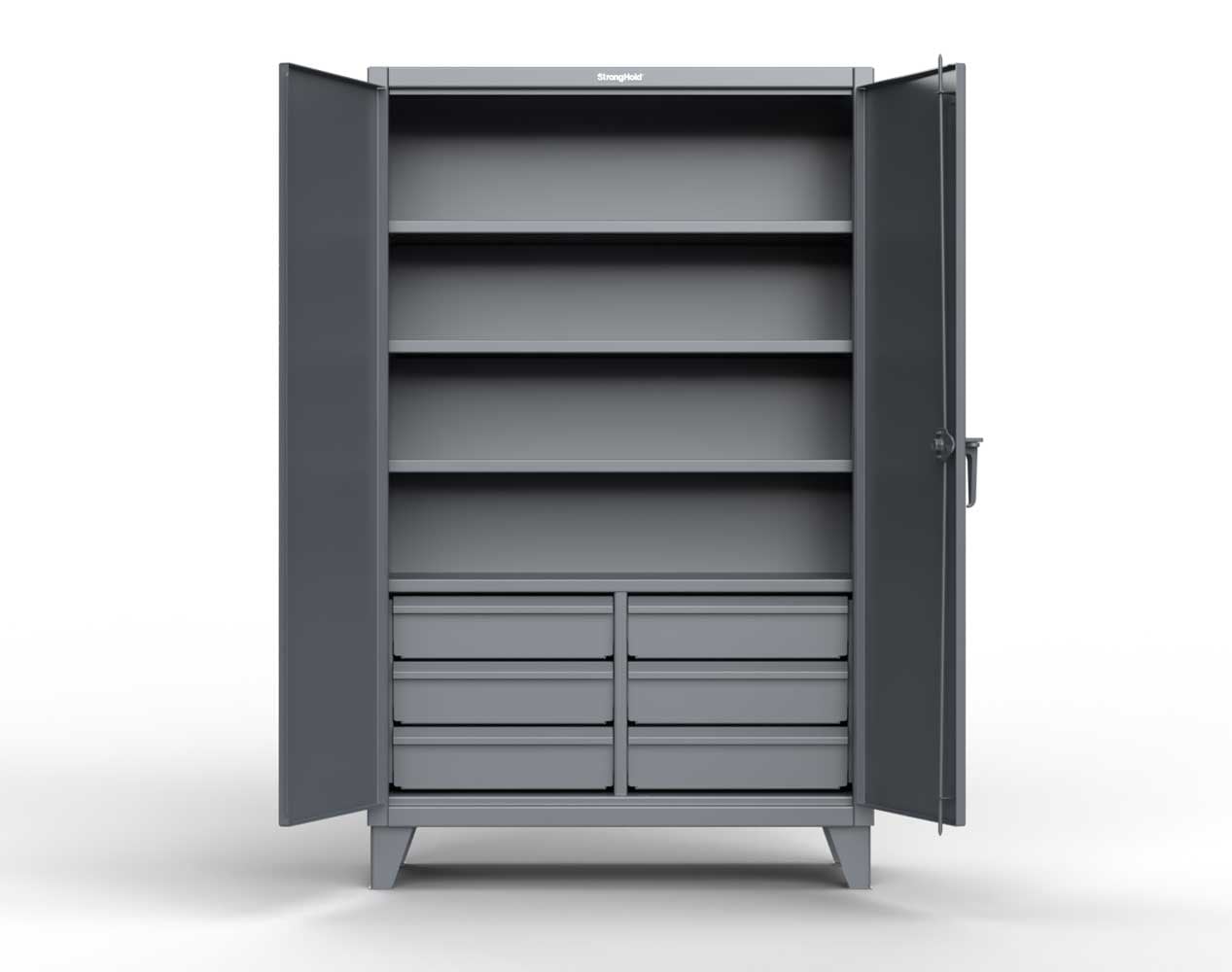 StrongHold Extreme Duty 12 GA Cabinet with 6 Half-Width Drawers, 4 Shelves – 60 In. W x 24 In. D x 78 In. H