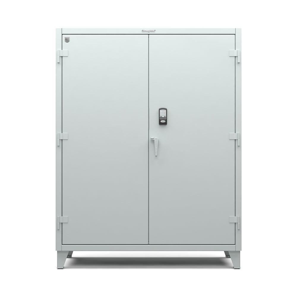 StrongHold Extreme Duty 12 GA Cabinet with 4 Shelves Secured by Electronic Lock & Card Reader – 60 In. W x 24 In. D x 78 In. H