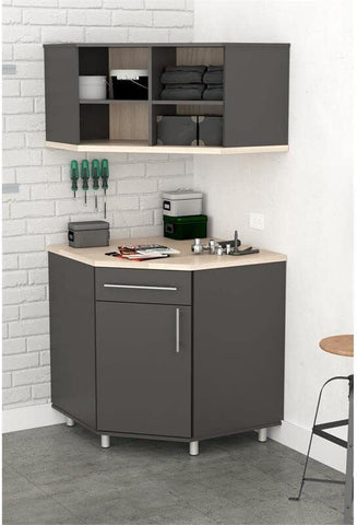 Image of Inval Kratos Dark Grey and Maple Wall-Mounted Corner Garage Storage Shelves GM-2640