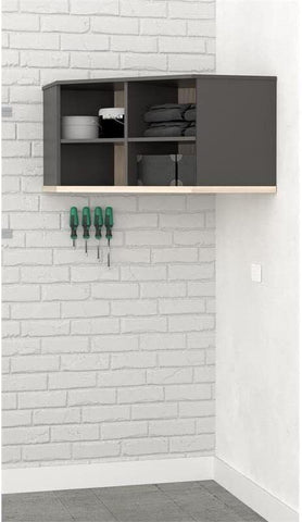 Image of Inval Kratos Dark Grey and Maple Wall-Mounted Corner Garage Storage Shelves GM-2640